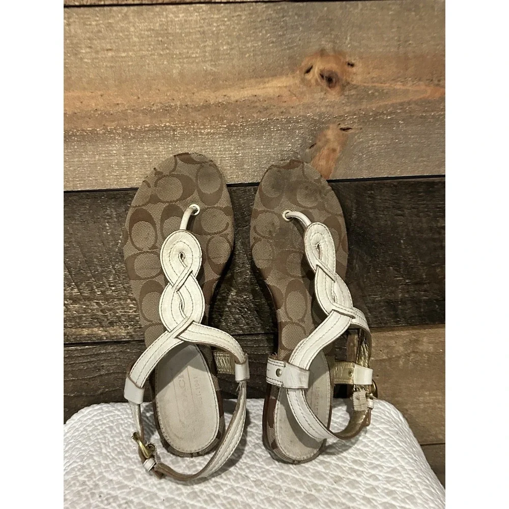 Coach Gold Metallic Braided Thong Sandals Rebecka‎ A8034 Ladies 8.5B